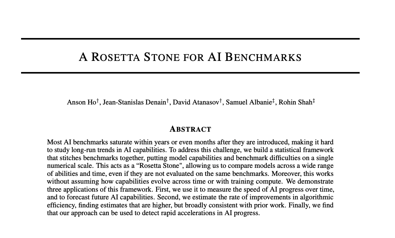 Title and abstract of A Rosetta Stone for AI Benchmarks